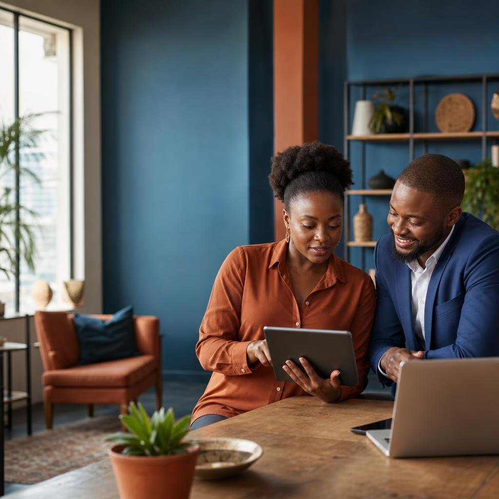 African business owners reviewing their work together