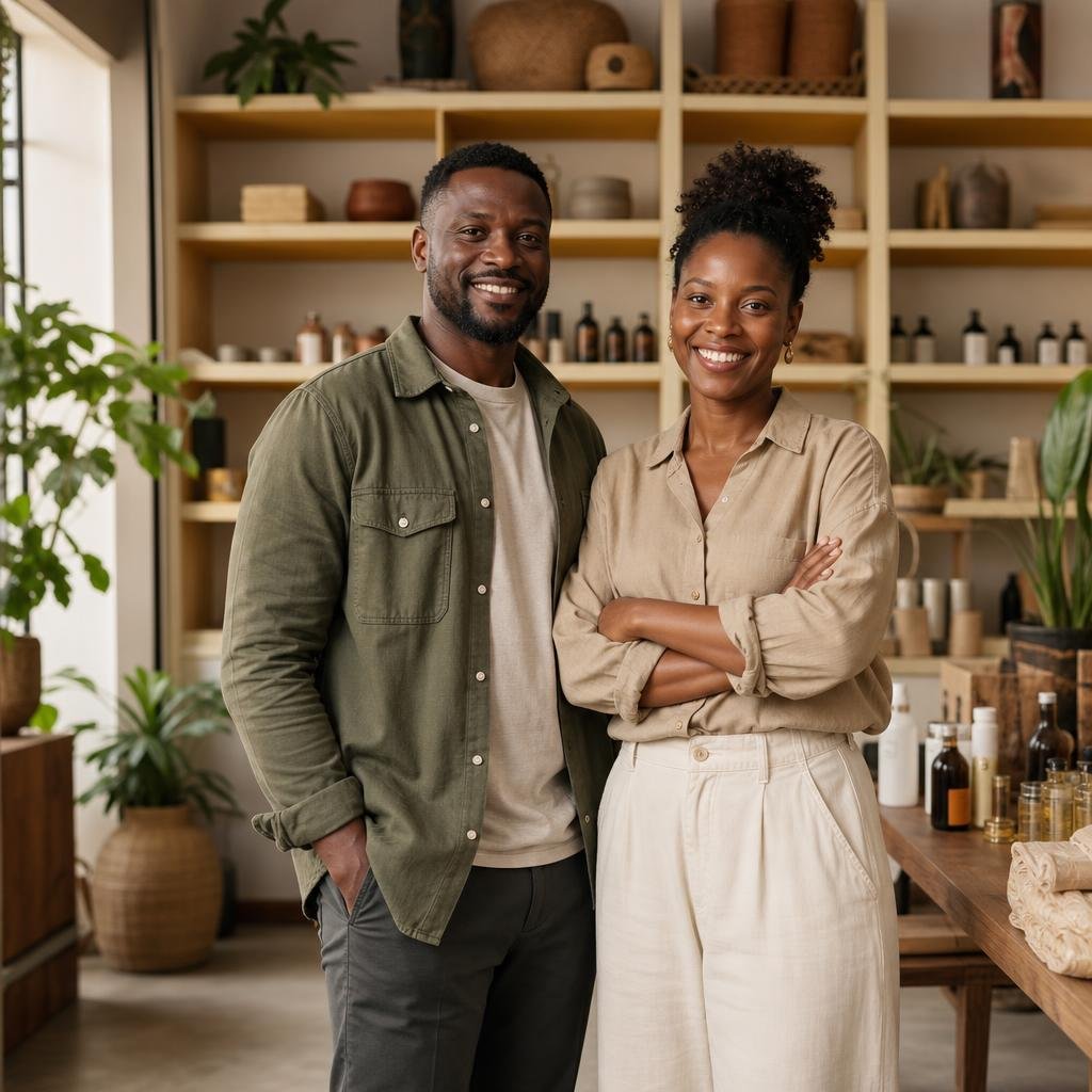 African business partners at their shop
