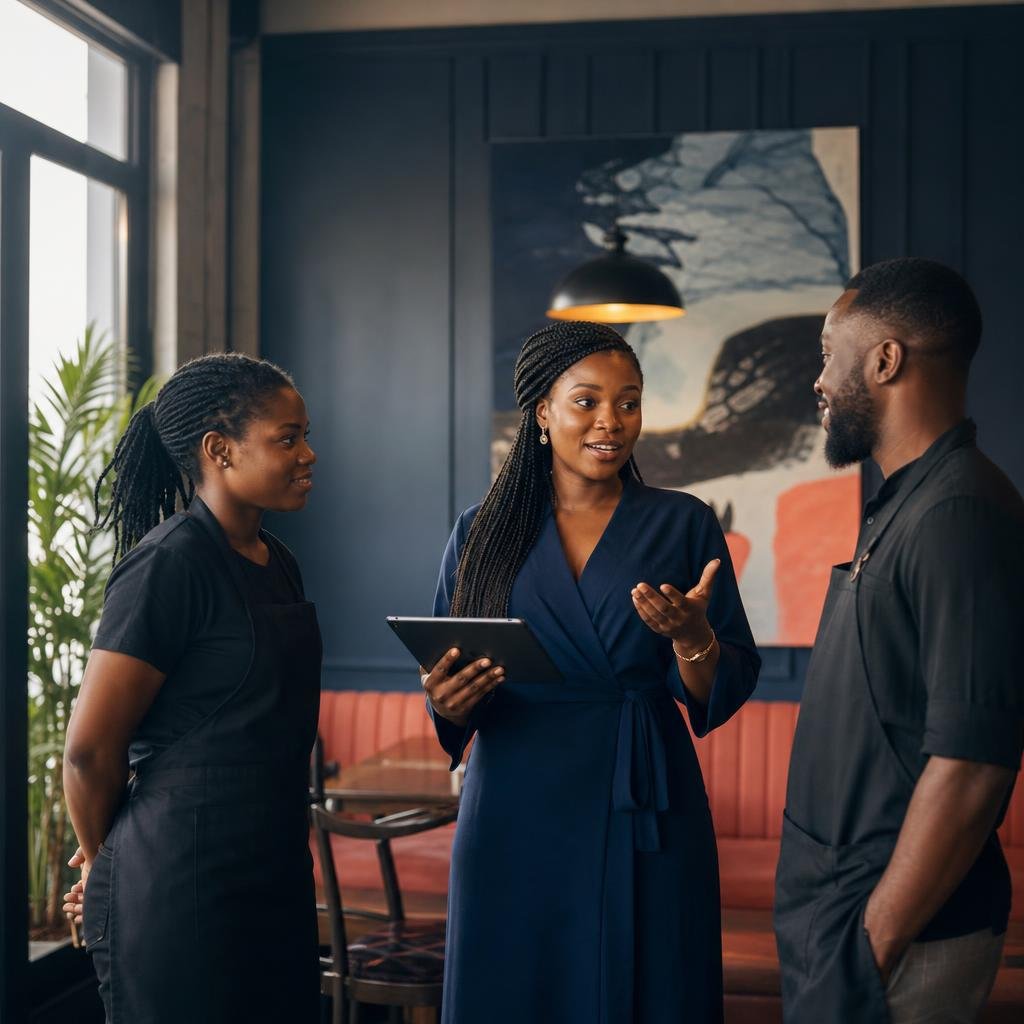 African service business team planning together