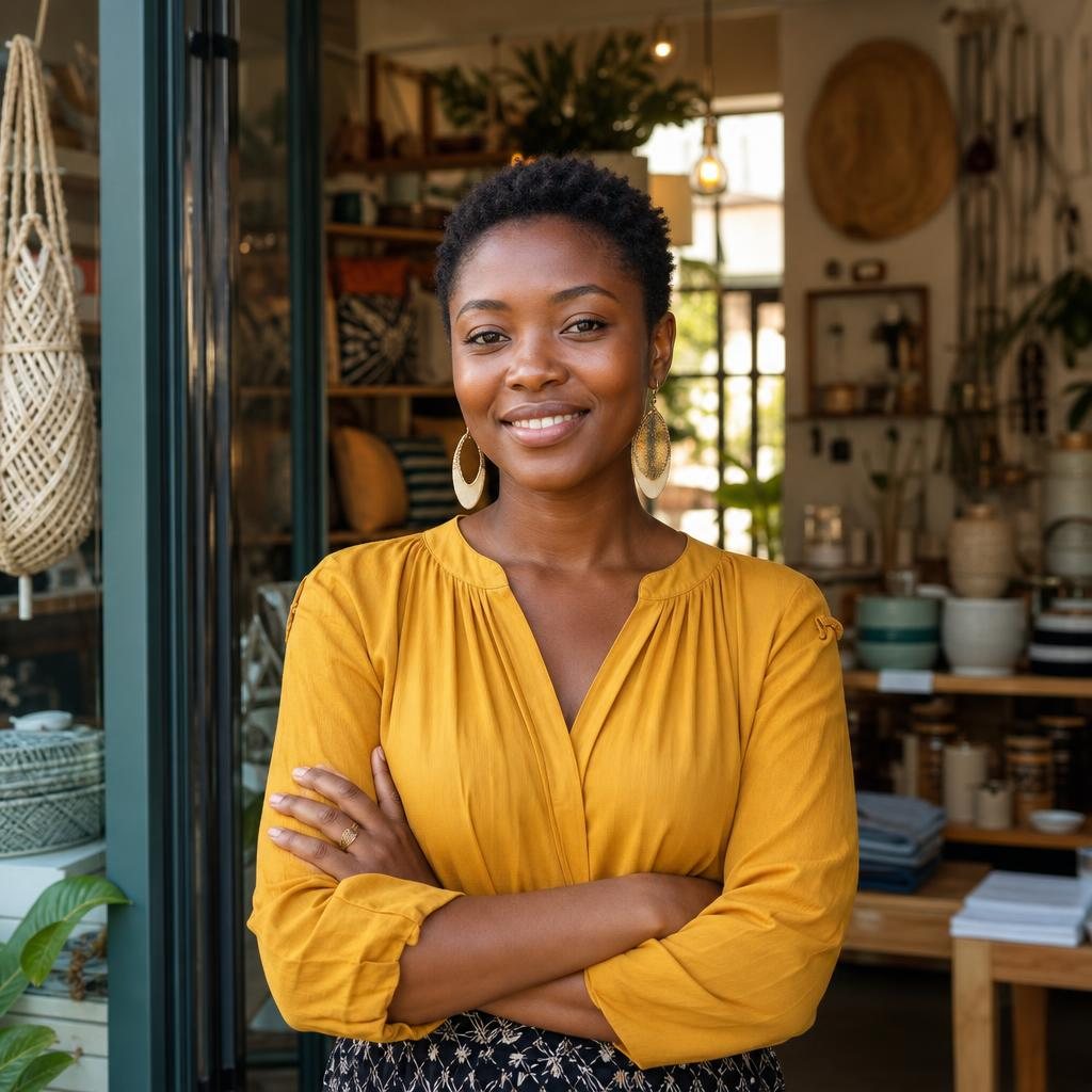 African shop owner welcoming new business