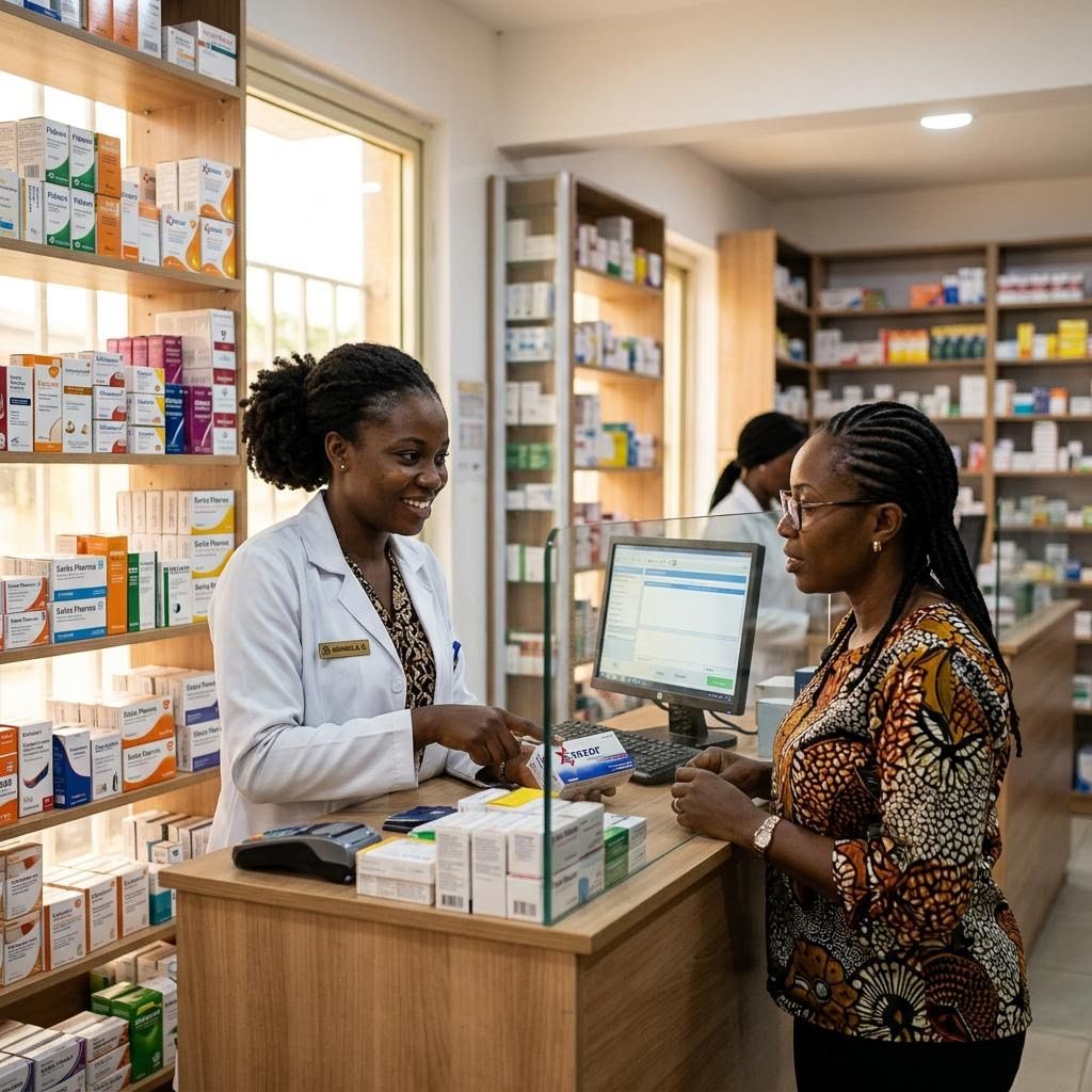 People at work in a Pharmacy setting